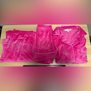 NWOT Juicy Couture 3-Piece Pajama Set Pink Monogram Rhinestone JC Logo Sz M